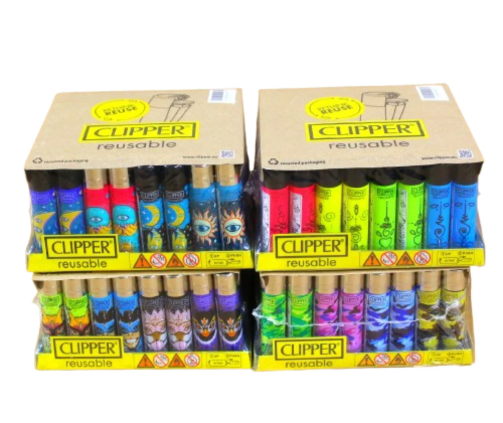 Description Approximate Weight: 300 Grams Comes in Assorted Design and Colors Assorted designs and colors for attractive retail display Durable Clipper build quality for long-lasting use Refillable and reusable lighter for eco-friendly performance Reliable ignition system for smooth and consistent flame 48-piece pack ideal for wholesale and bulk supply